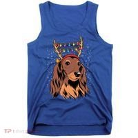 Dachshund Long Hair Reindeer Christmas Tree Lights Xmas Gift Tank Top thumb 0