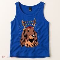 Dachshund Long Hair Reindeer Christmas Tree Lights Xmas Gift Tank Top thumb 2