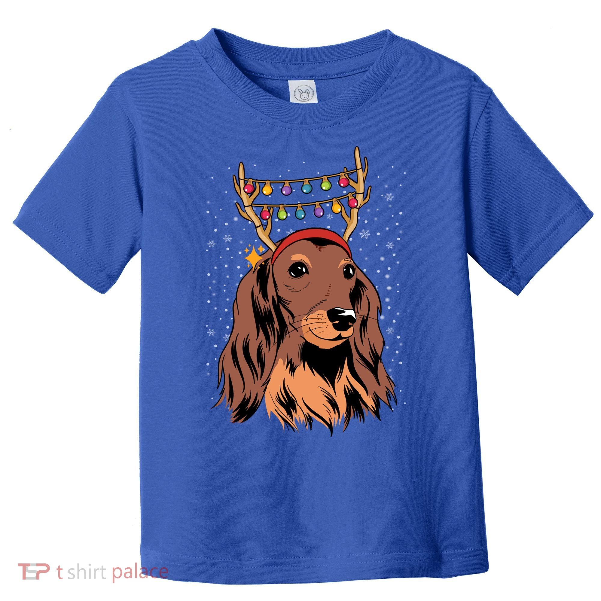 Dachshund Long Hair Reindeer Christmas Tree Lights Xmas Gift Toddler T-Shirt