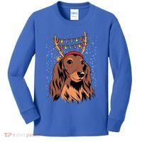 Dachshund Long Hair Reindeer Christmas Tree Lights Xmas Gift Kids Long Sleeve Shirt thumb 0