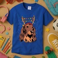 Dachshund Long Hair Reindeer Christmas Tree Lights Xmas Gift Kids T-Shirt thumb 3