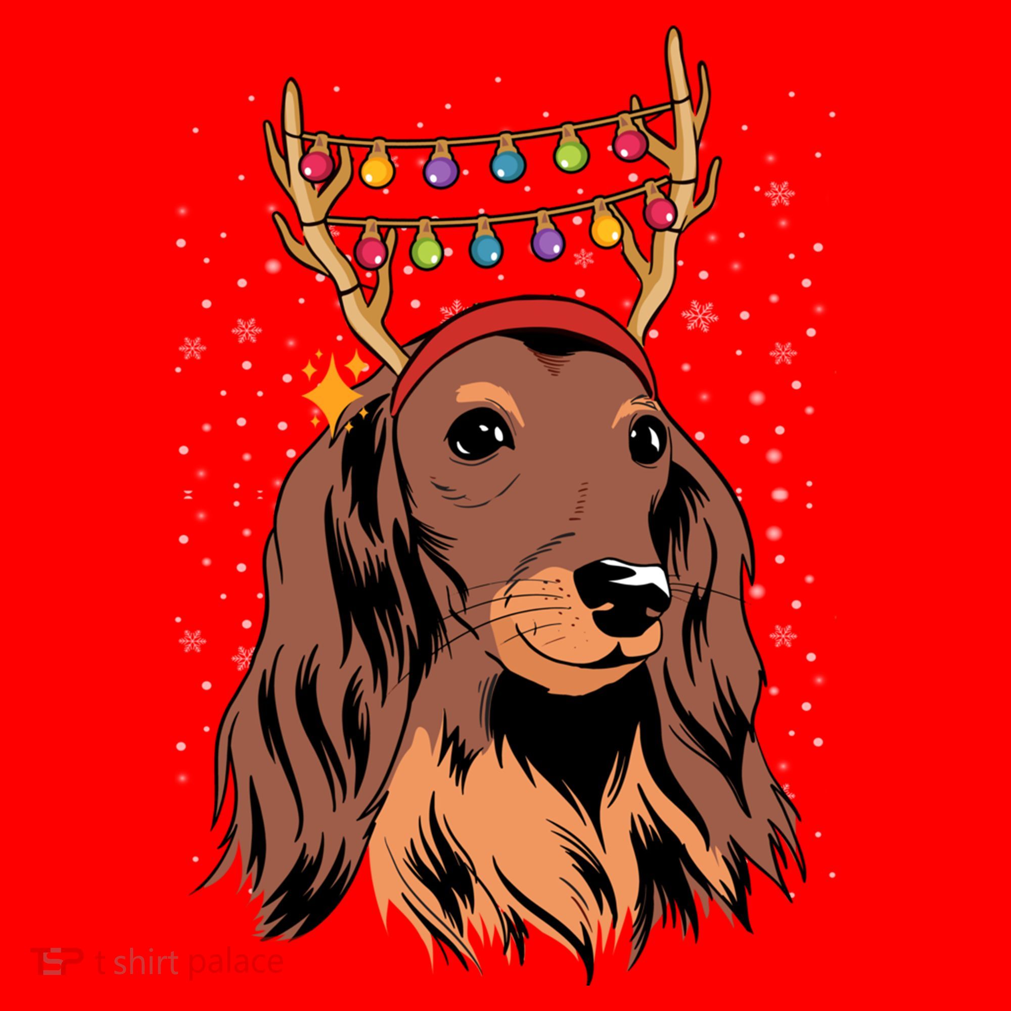 Dachshund Long Hair Reindeer Christmas Tree Lights Xmas Gift Santa Hat