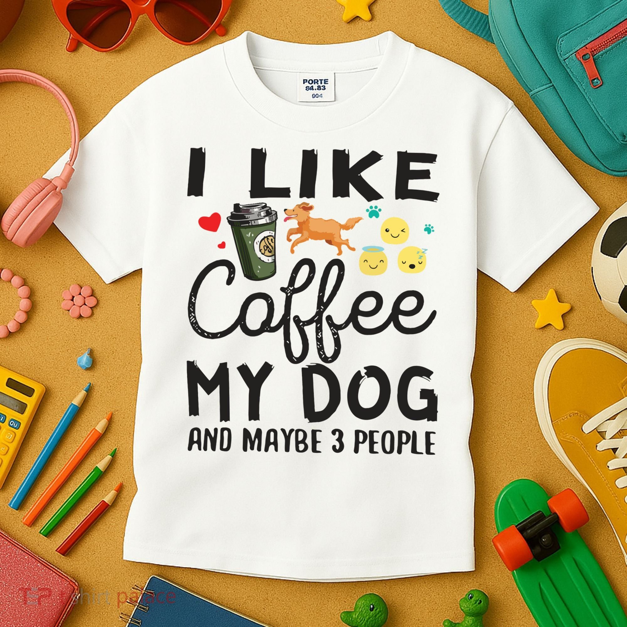 Dog Lovers I Like Coffee My Dog And Maybe 3 People Kids T-Shirt