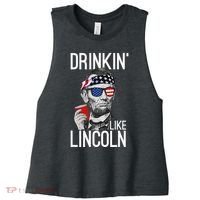 Drinkin Like Lincoln Patriot Abraham Lincoln Beer Drinking Women's Racerback Cropped Tank thumb 0