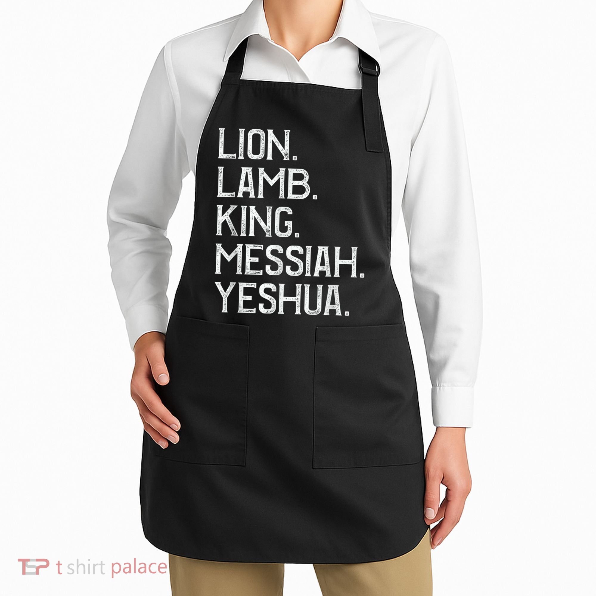 Distressed Lion Lamb King Messiah Yeshua Christian Bible Apron