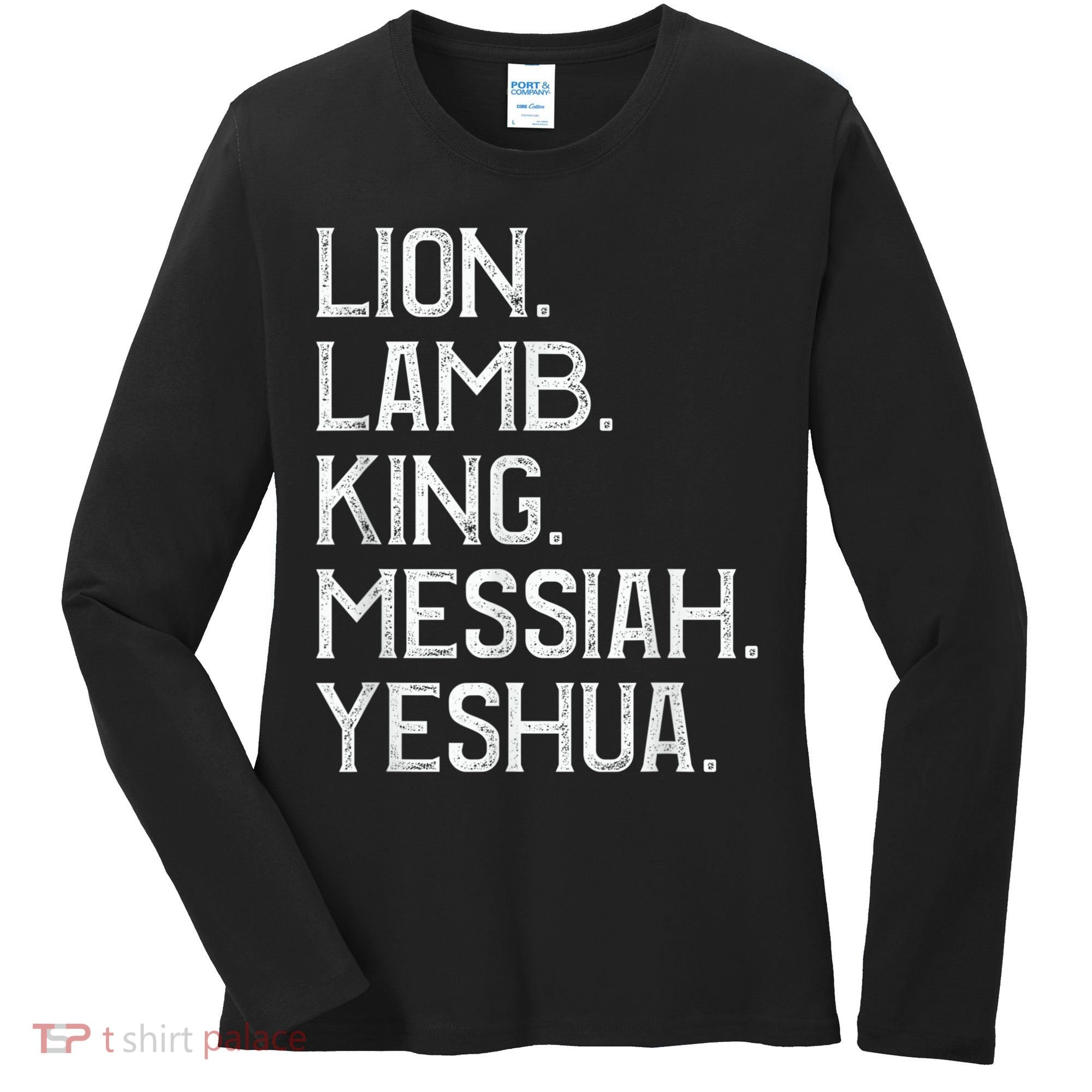 Distressed Lion Lamb King Messiah Yeshua Christian Bible Women's Long Sleeve Shirt