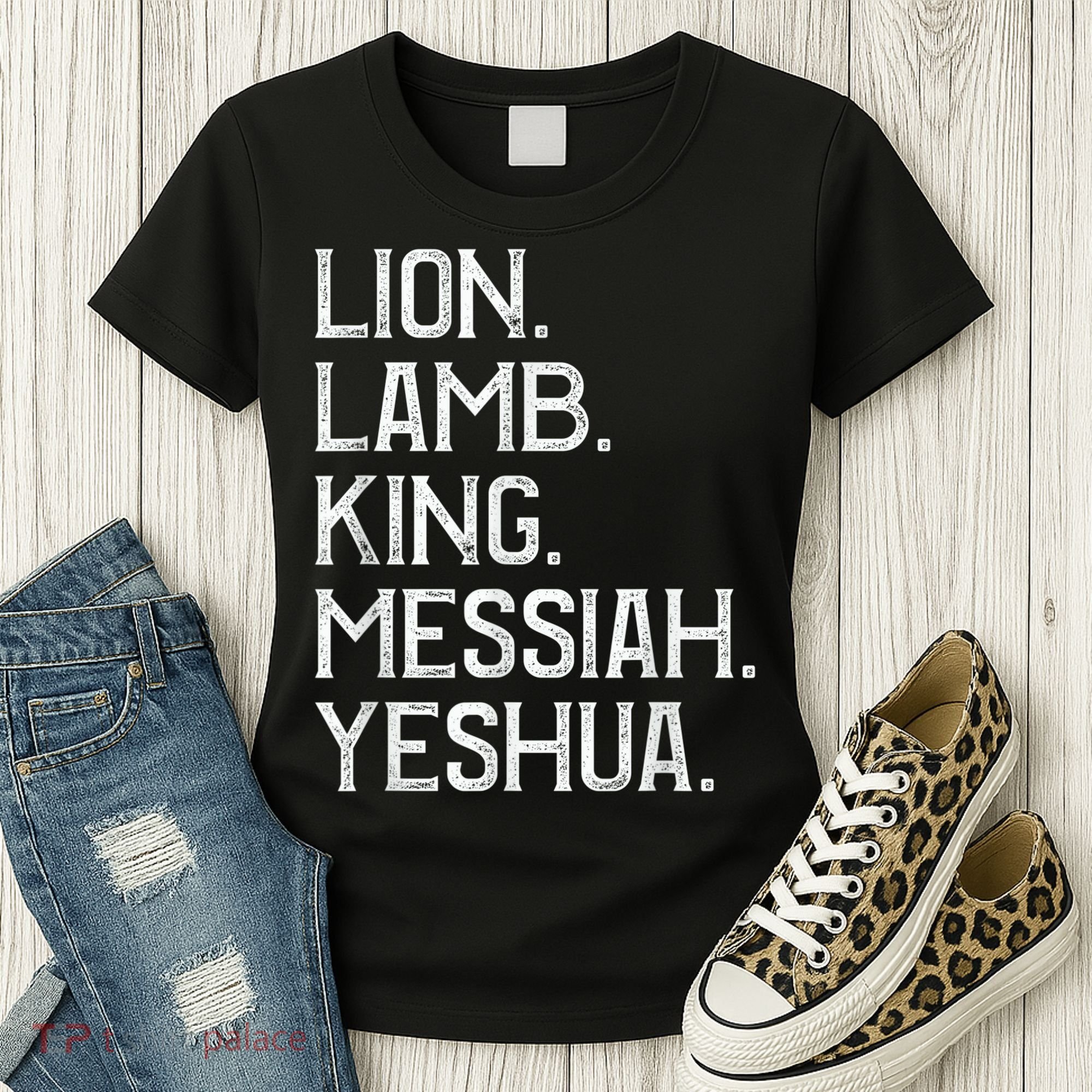 Distressed Lion Lamb King Messiah Yeshua Christian Bible Women's T-Shirt