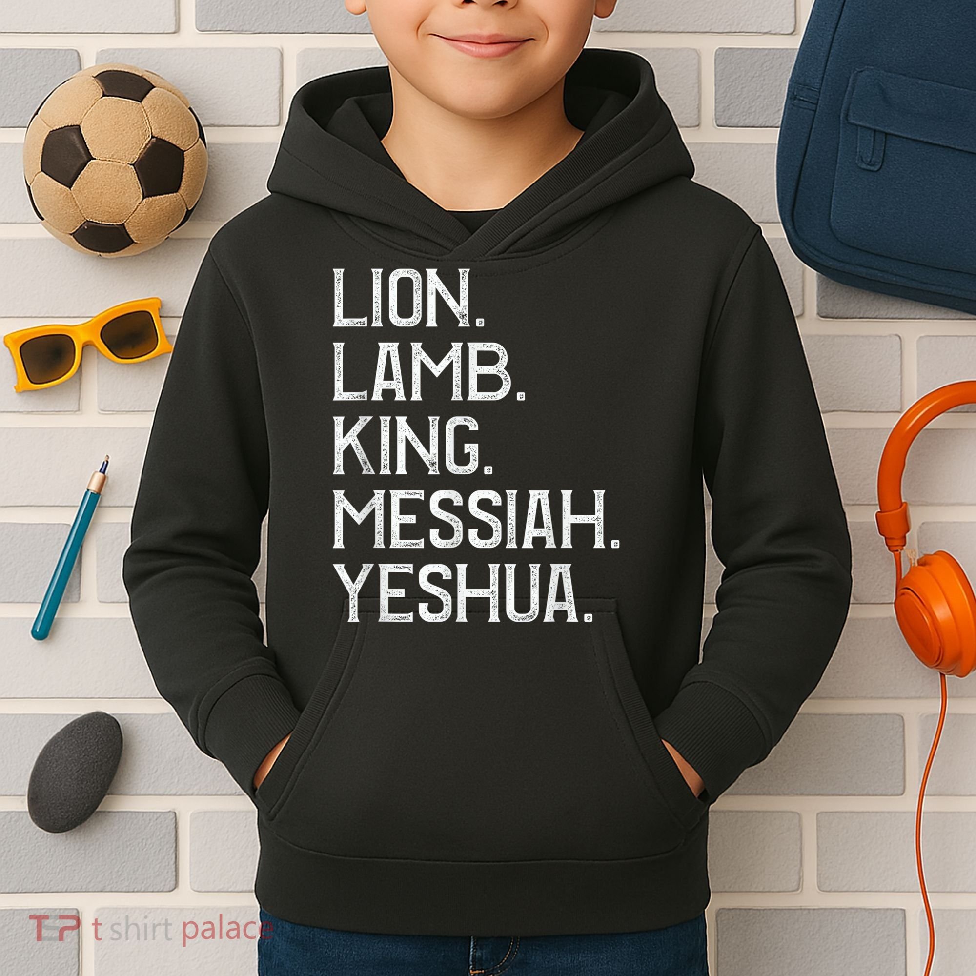 Distressed Lion Lamb King Messiah Yeshua Christian Bible Kids Hoodie