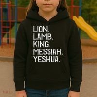 Distressed Lion Lamb King Messiah Yeshua Christian Bible Kids Hoodie thumb 3