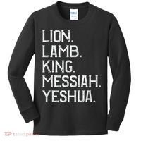 Distressed Lion Lamb King Messiah Yeshua Christian Bible Kids Long Sleeve Shirt thumb 0