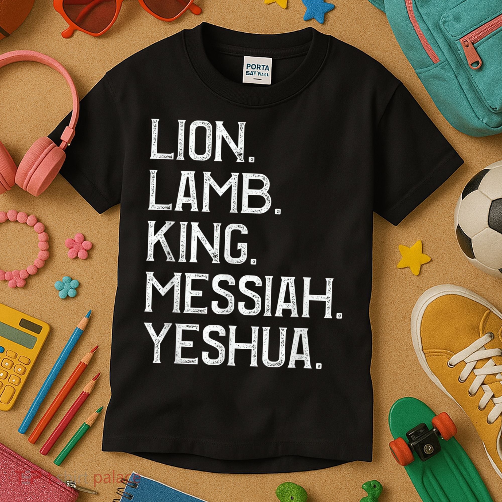 Distressed Lion Lamb King Messiah Yeshua Christian Bible Kids T-Shirt