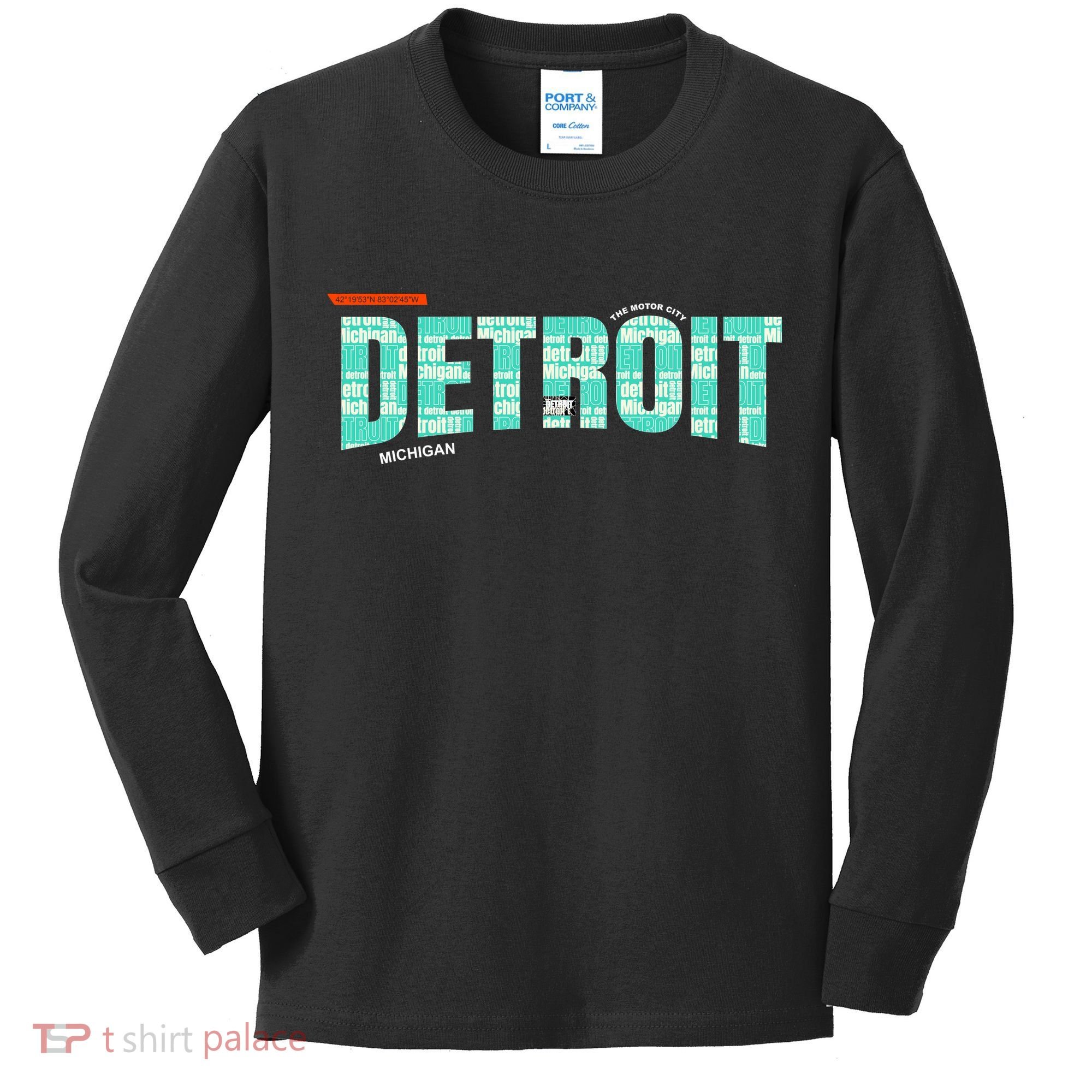 Detroit Latitude Longitude Kids Long Sleeve Shirt