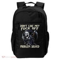 Don't Like Me Fuck Off Problem Solved Funny Grim Reaper Backpack thumb 0