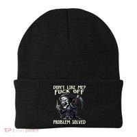 Don't Like Me Fuck Off Problem Solved Funny Grim Reaper Beanie thumb 0