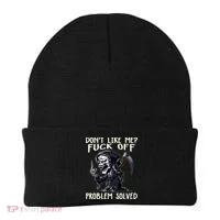 Don't Like Me Fuck Off Problem Solved Funny Grim Reaper Beanie thumb 0