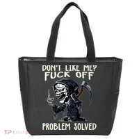 Don't Like Me Fuck Off Problem Solved Funny Grim Reaper Tote Bag thumb 0