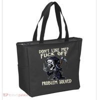 Don't Like Me Fuck Off Problem Solved Funny Grim Reaper Tote Bag thumb 2