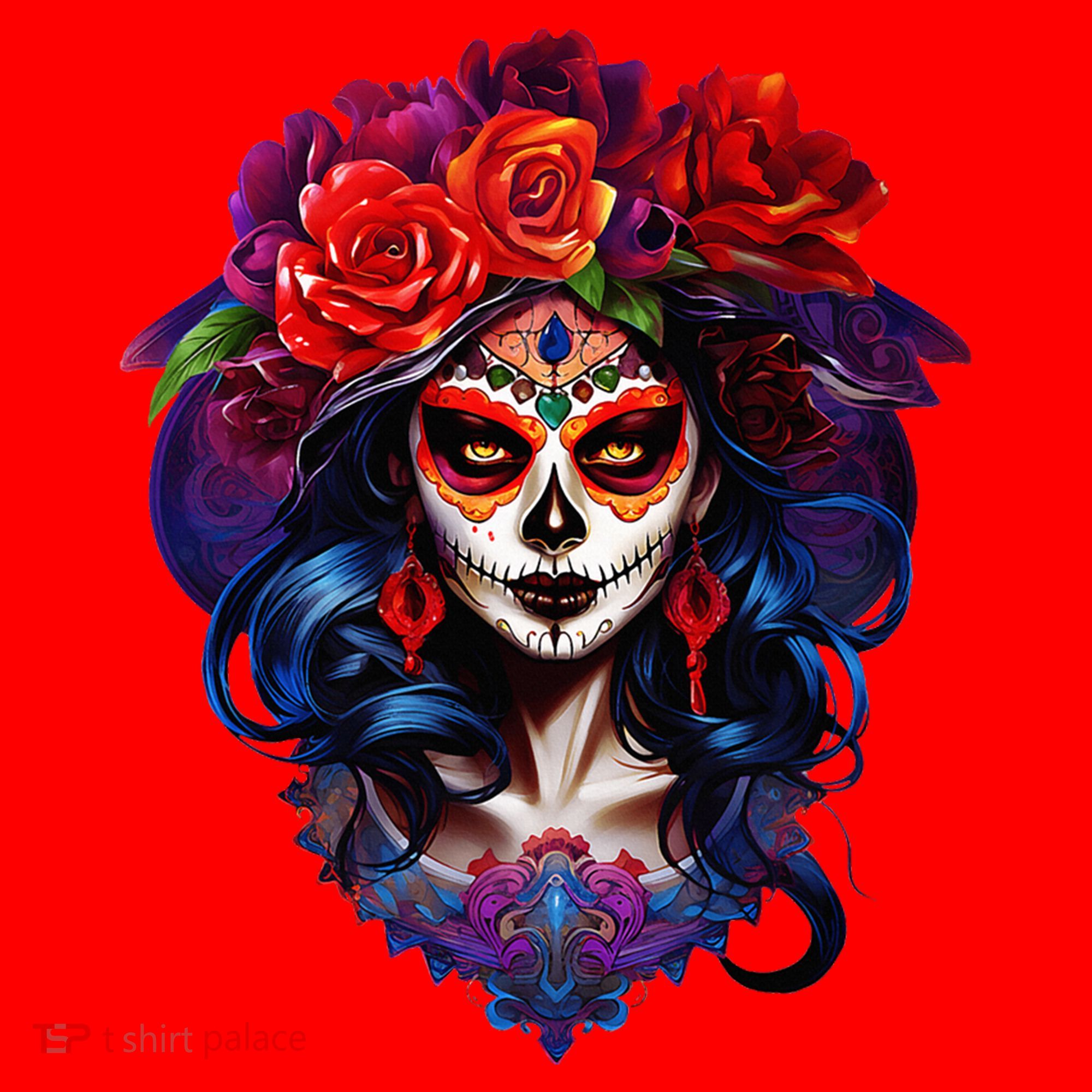 De Los Muertos La Catrina Day Of The Dead Sugar Skull Santa Hat