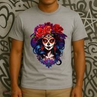 De Los Muertos La Catrina Day Of The Dead Sugar Skull T-Shirt thumb 3