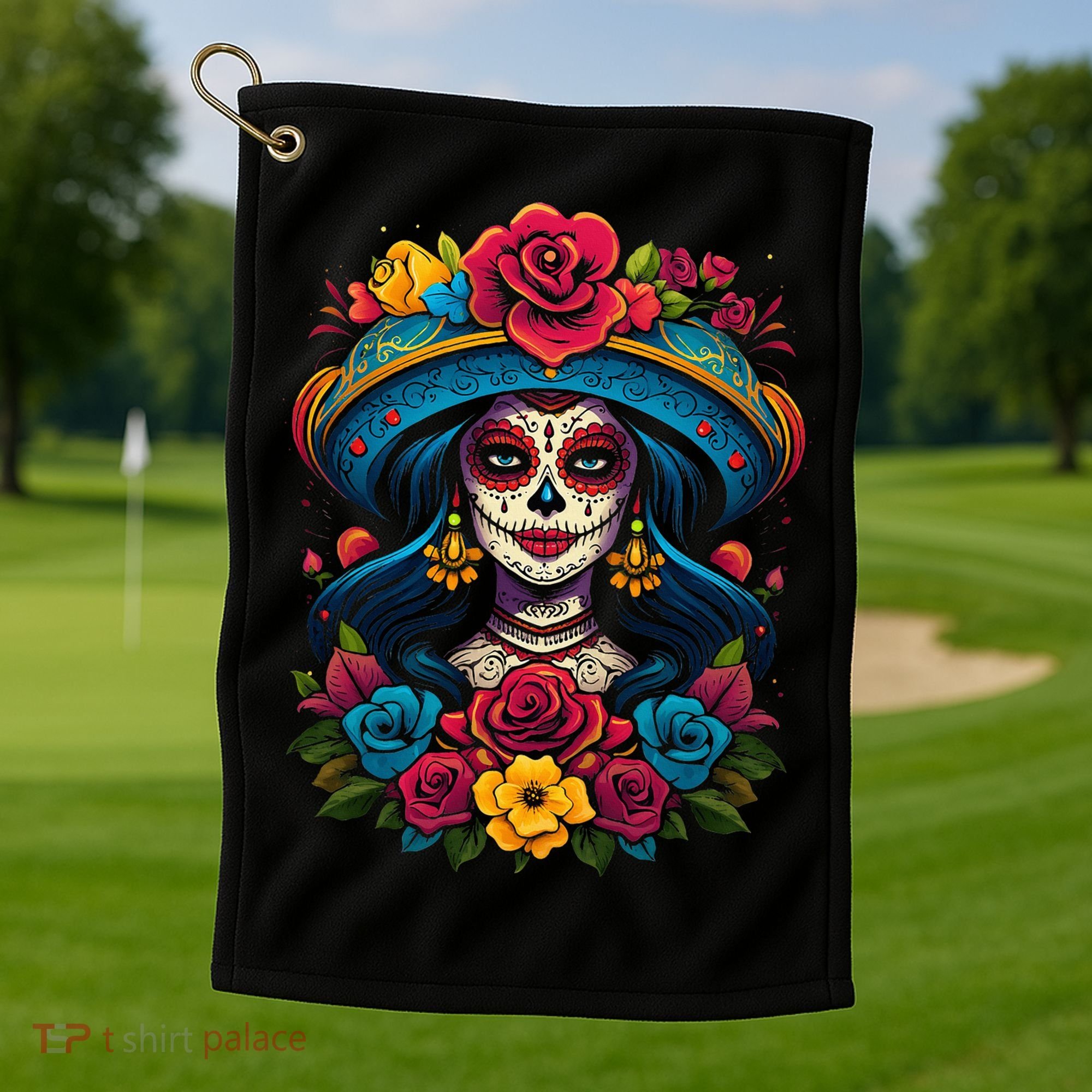 De Los Muertos La Catrina Sugar Skull Day Of The Dead Golf Towel