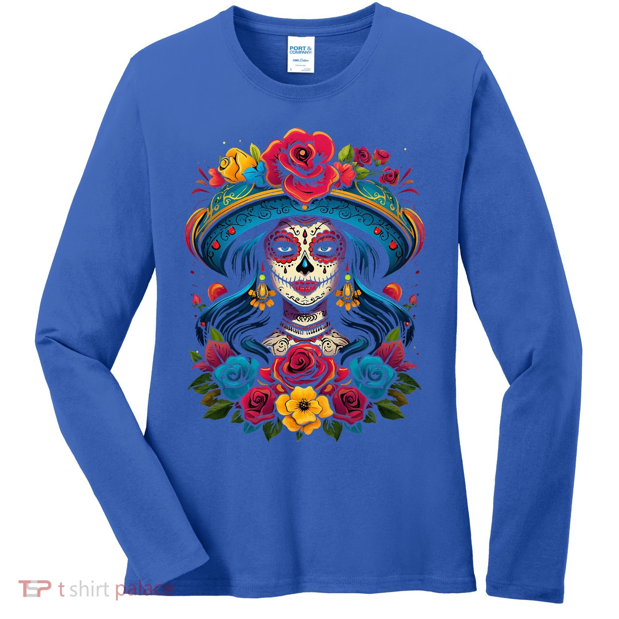 De Los Muertos La Catrina Sugar Skull Day Of The Dead Women's Long Sleeve Shirt