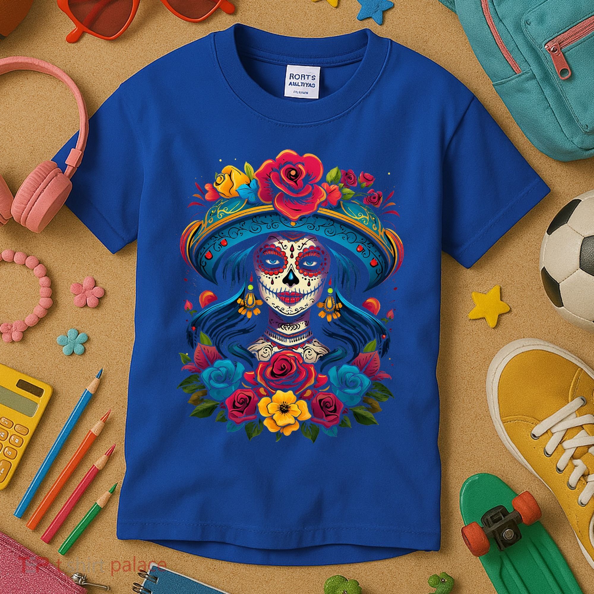 De Los Muertos La Catrina Sugar Skull Day Of The Dead Kids T-Shirt