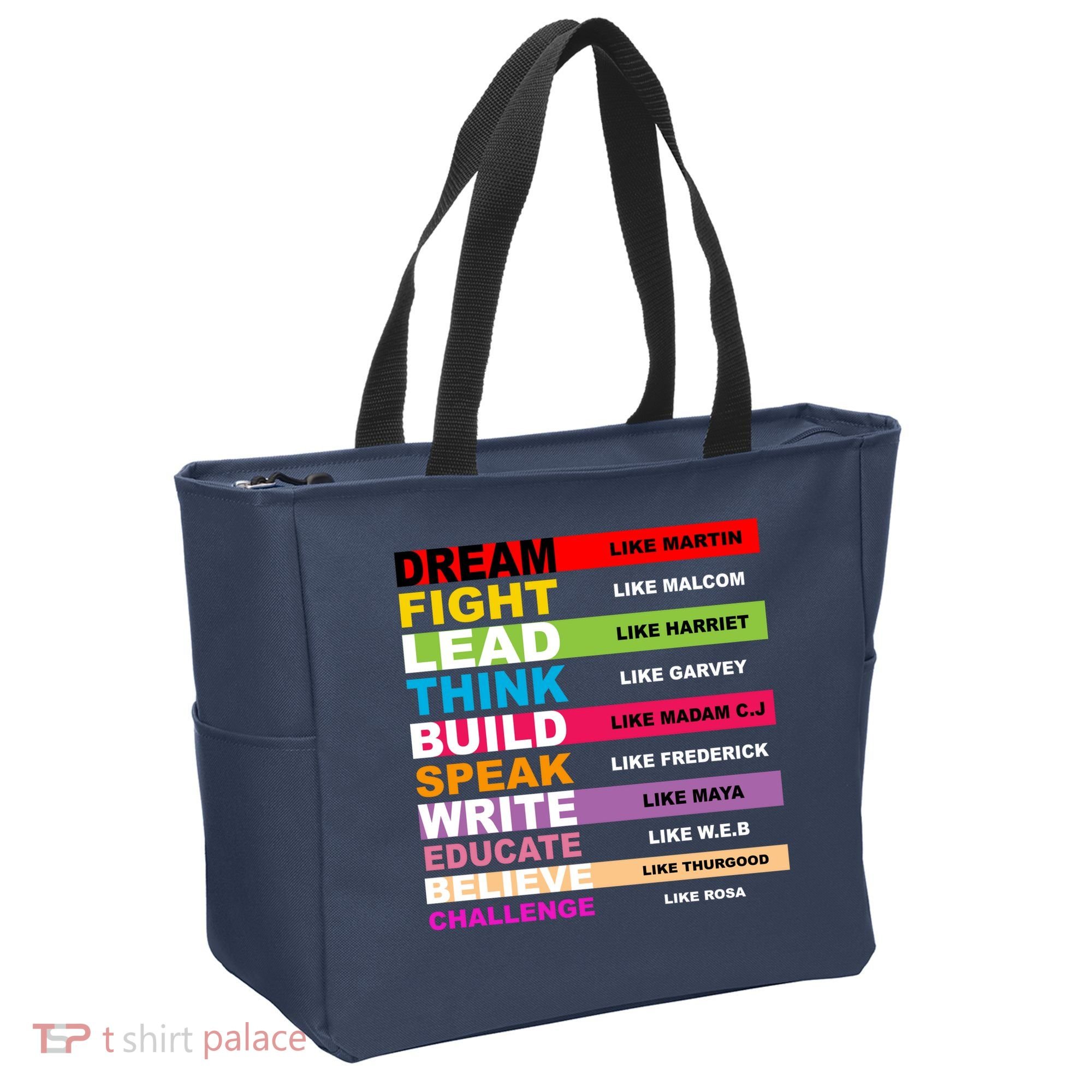 Dream Like Martin Fight Like Malcom Black History Month Tote Bag