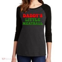 Daddys Little Meatball Funny Italian Dad Joke Women's Tri-Blend 3/4-Sleeve Raglan Shirt thumb 2