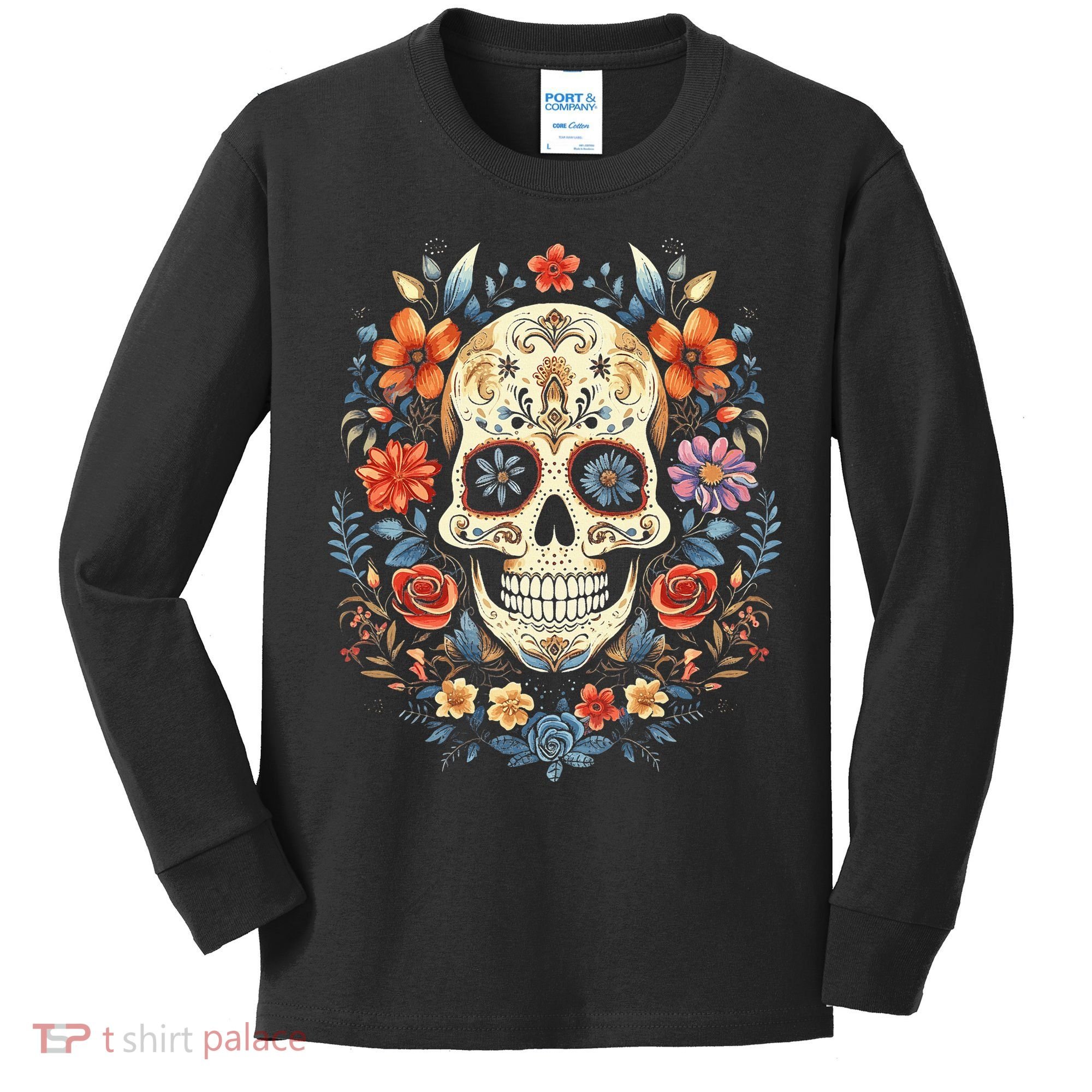 De Los Muertos Day of the Dead Sugar Skull Kids Long Sleeve Shirt
