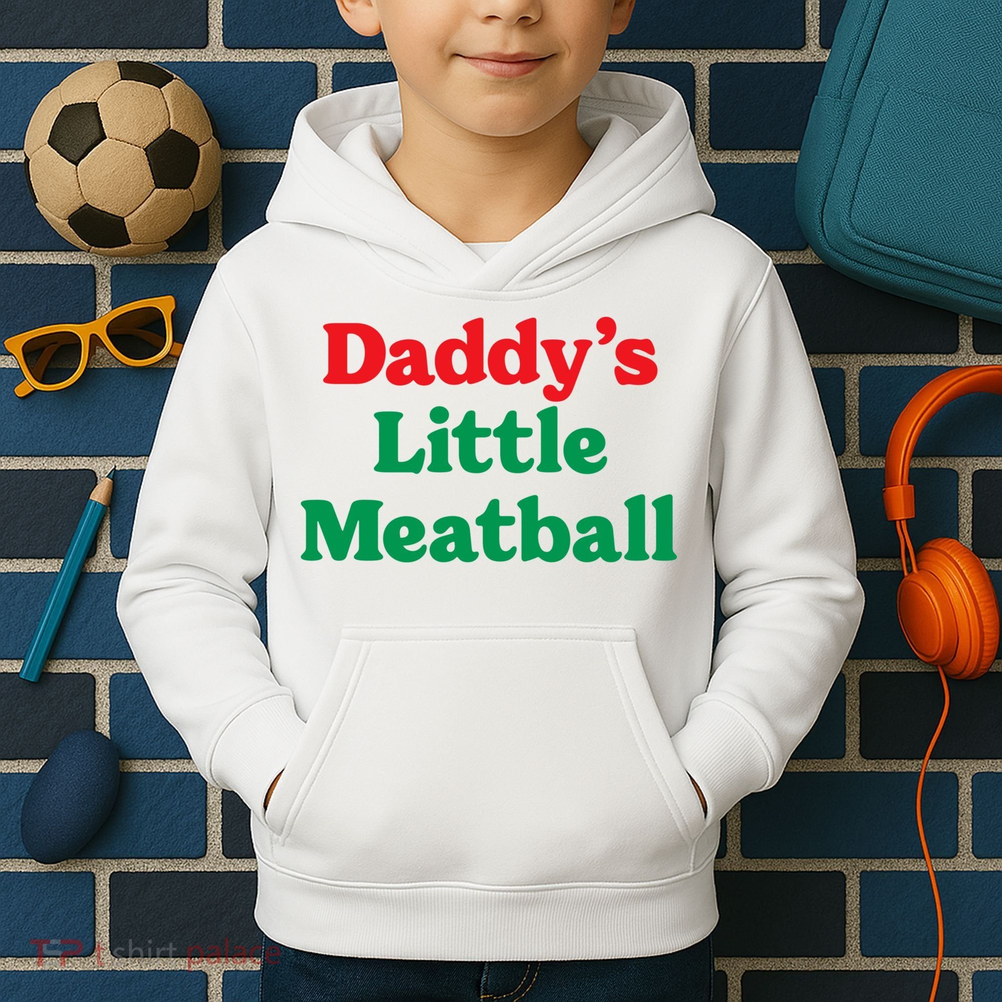 Daddy Little Meatball Italian Ironic Funny Meme Trendy Unisex Kids Hoodie