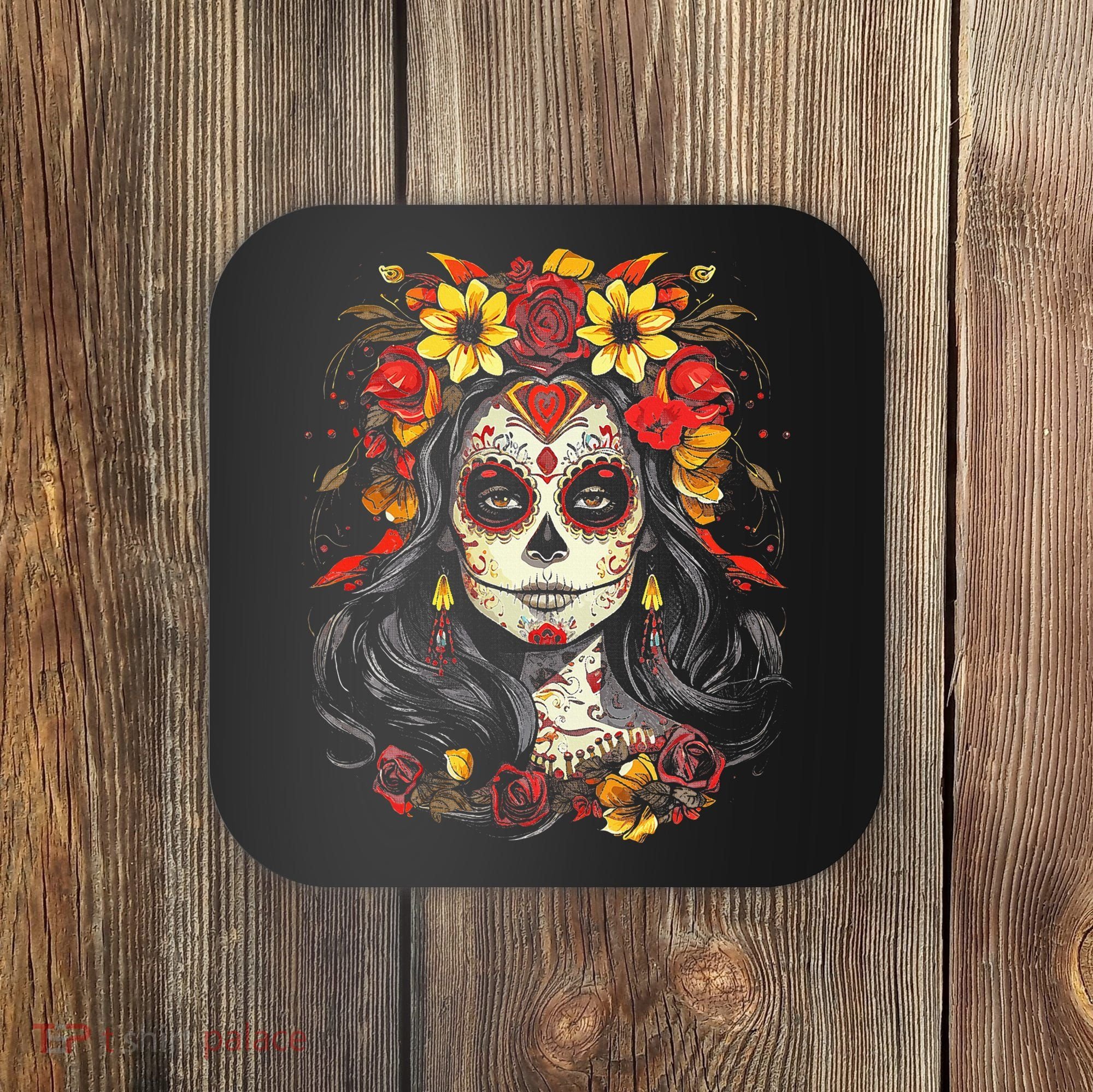 De Los Muertos La Catrina Day of the Dead Sugar Skull Coaster