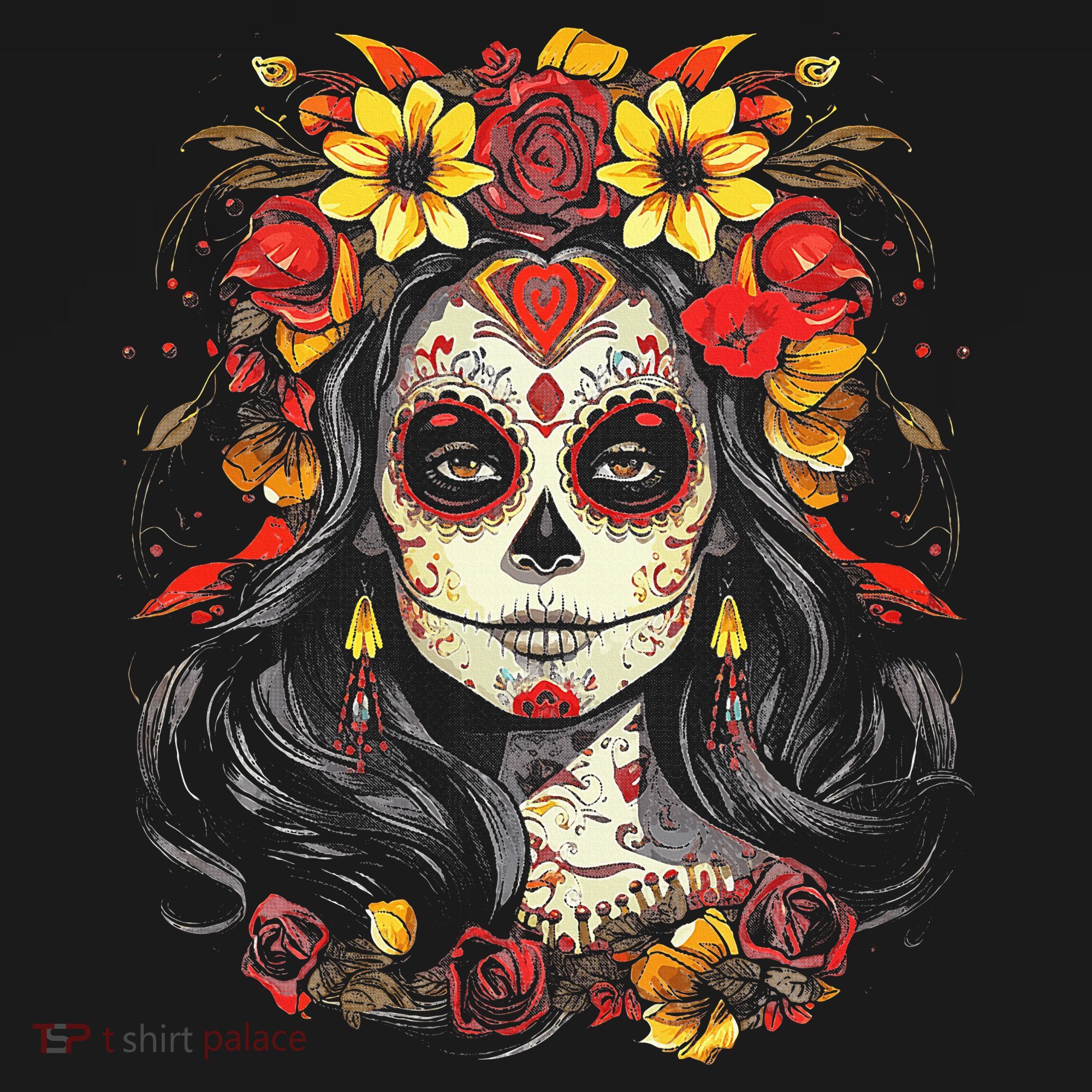 De Los Muertos La Catrina Day of the Dead Sugar Skull Polo