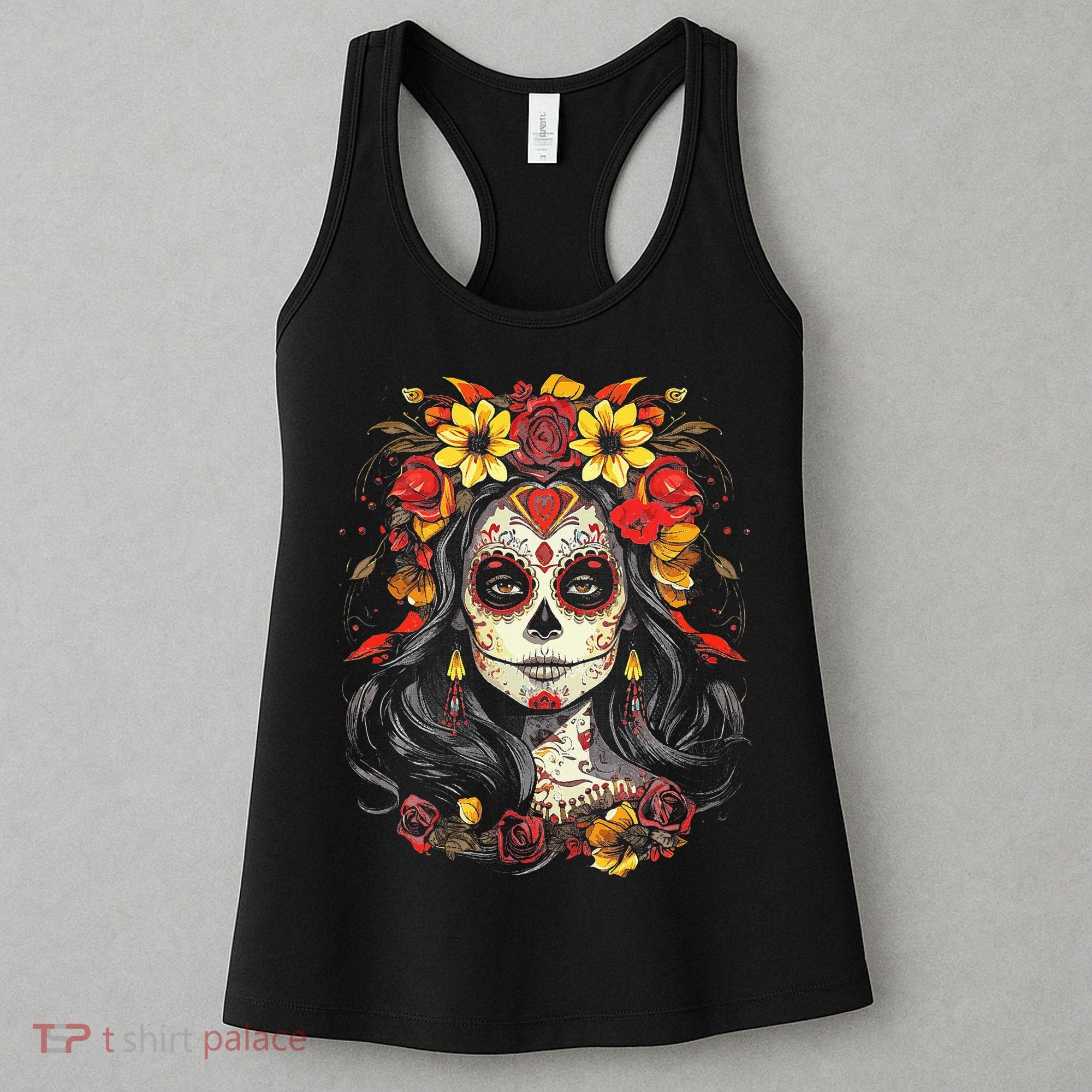De Los Muertos La Catrina Day of the Dead Sugar Skull Women's Tank Top