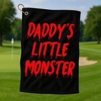 Daddys Little Monster Halloween Blood Red Golf Towel thumb 1