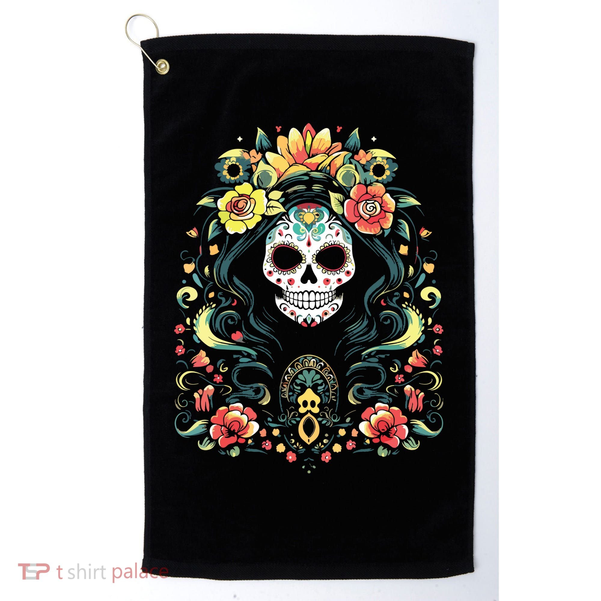 De Los Muertos La Catrina Day Of The Dead Sugar Skull Golf Towel