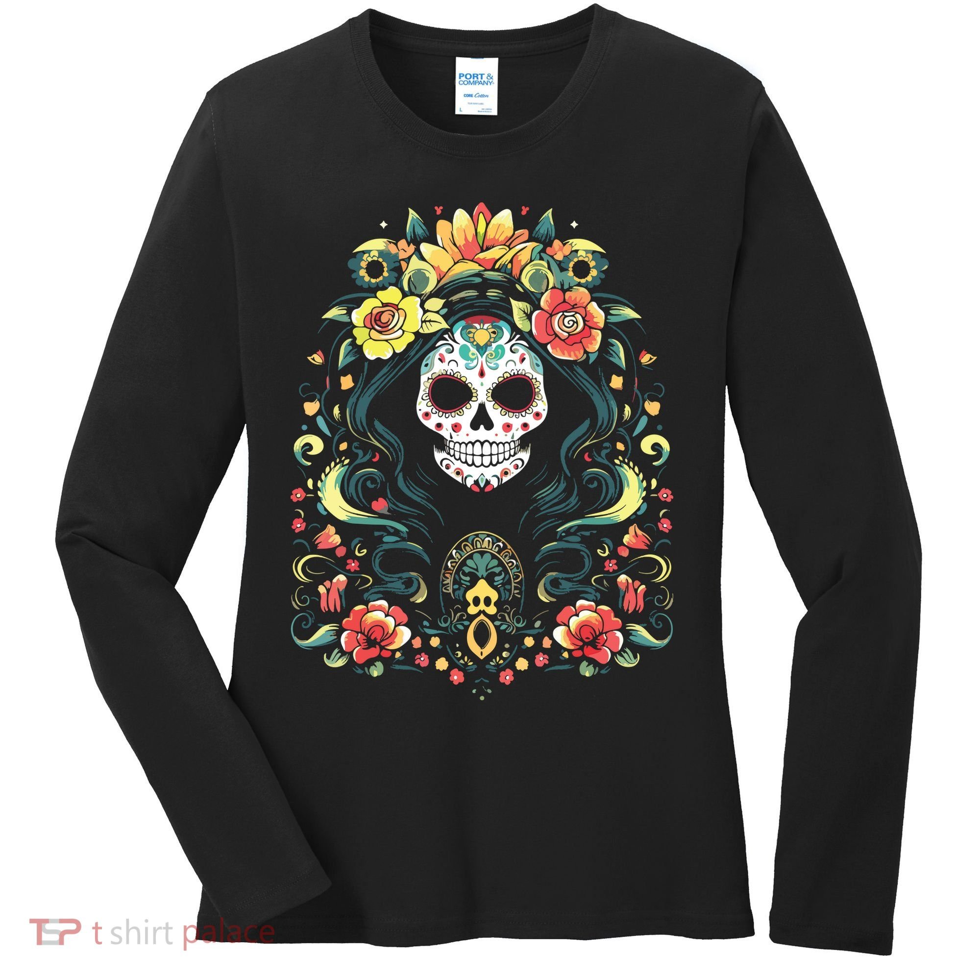De Los Muertos La Catrina Day Of The Dead Sugar Skull Women's Long Sleeve Shirt