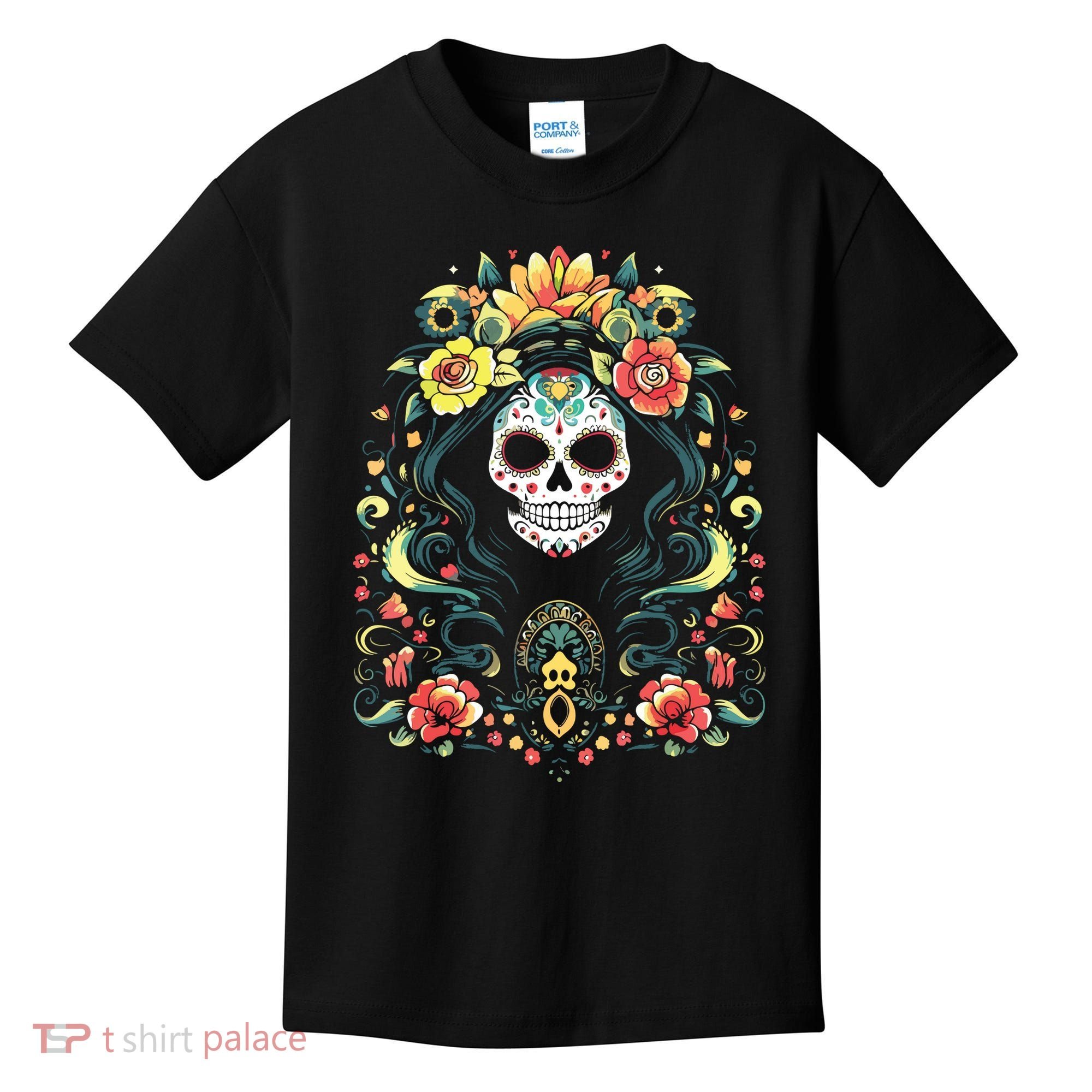 De Los Muertos La Catrina Day Of The Dead Sugar Skull Kids T-Shirt