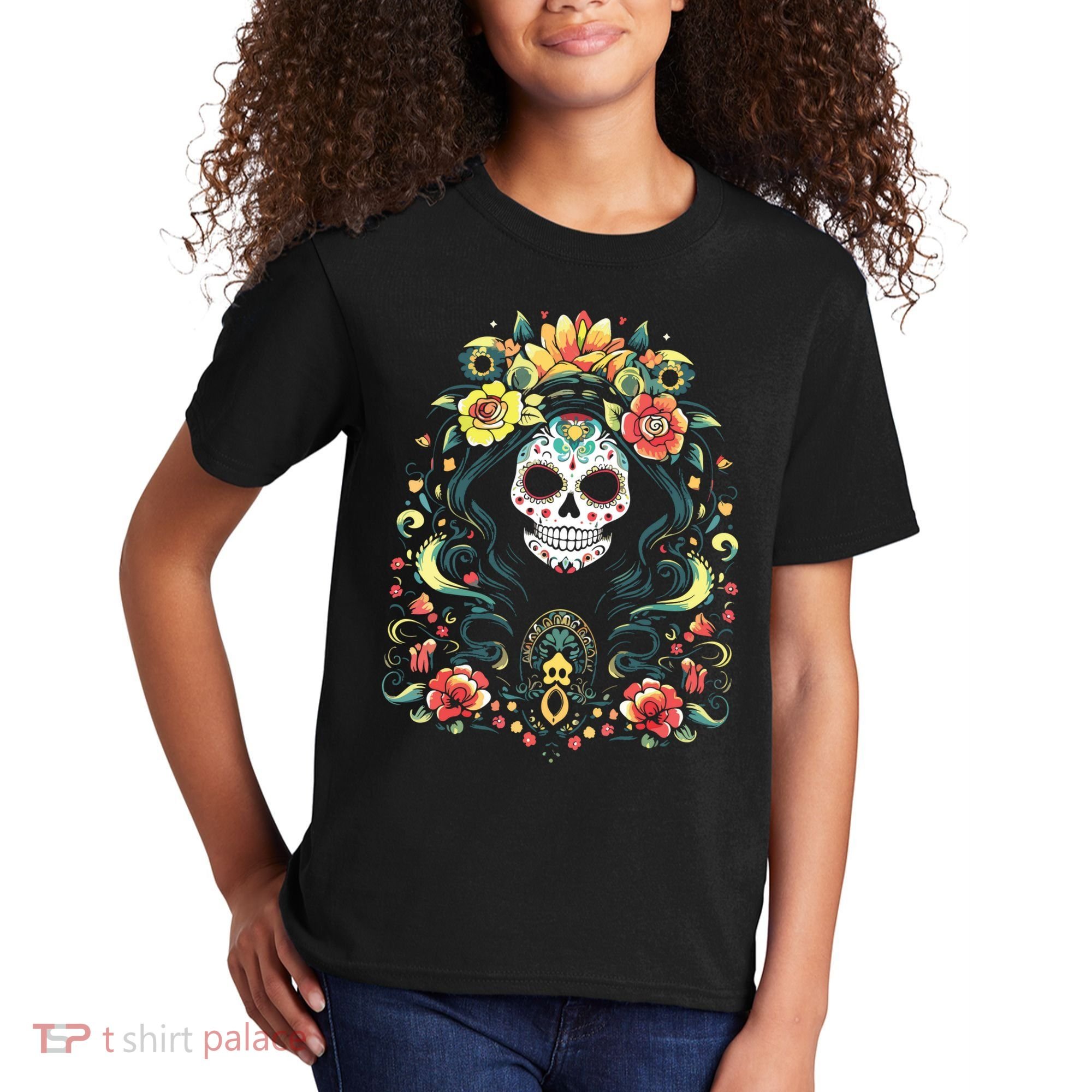De Los Muertos La Catrina Day Of The Dead Sugar Skull Kids T-Shirt