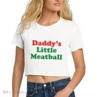 Daddy Little Meatball Italian Ironic Funny Meme Women's Crop Top Tee thumb 2