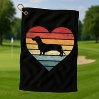 Dachshund Lover Owner Funny Gift Retro Sunset Dog Silhouette Mom Gift Golf Towel thumb 1