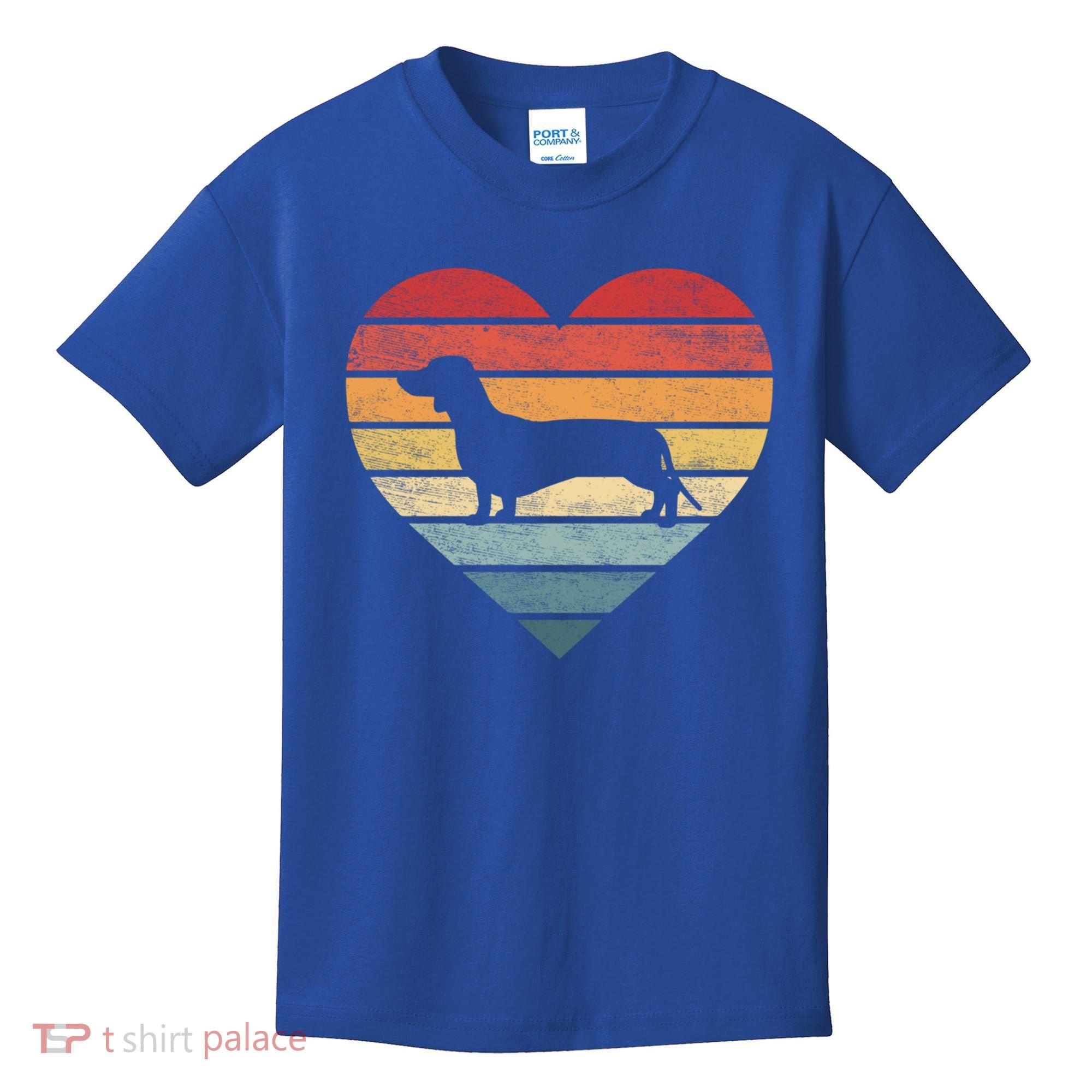Dachshund Lover Owner Funny Gift Retro Sunset Dog Silhouette Mom Gift Kids T-Shirt