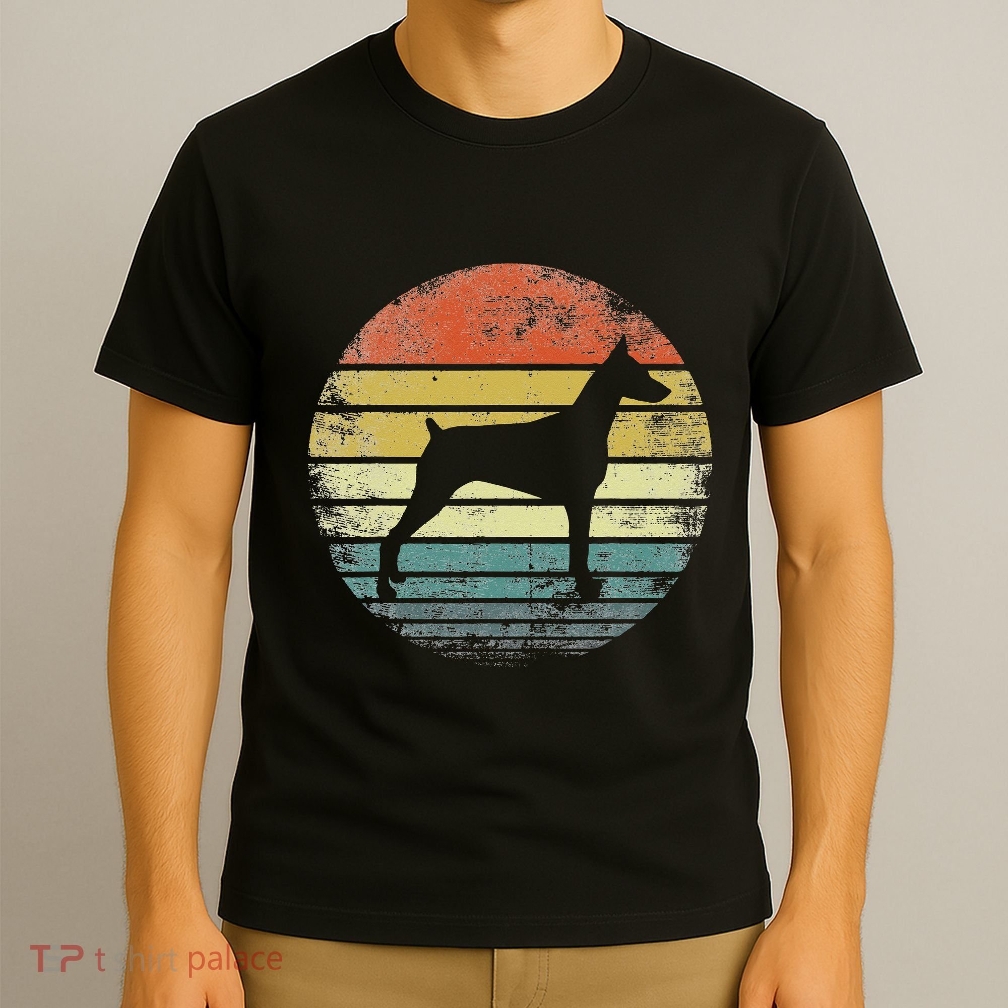 Doberman Lover Owner Gifts Retro Sunset Dog Silhouette Dad T-Shirt