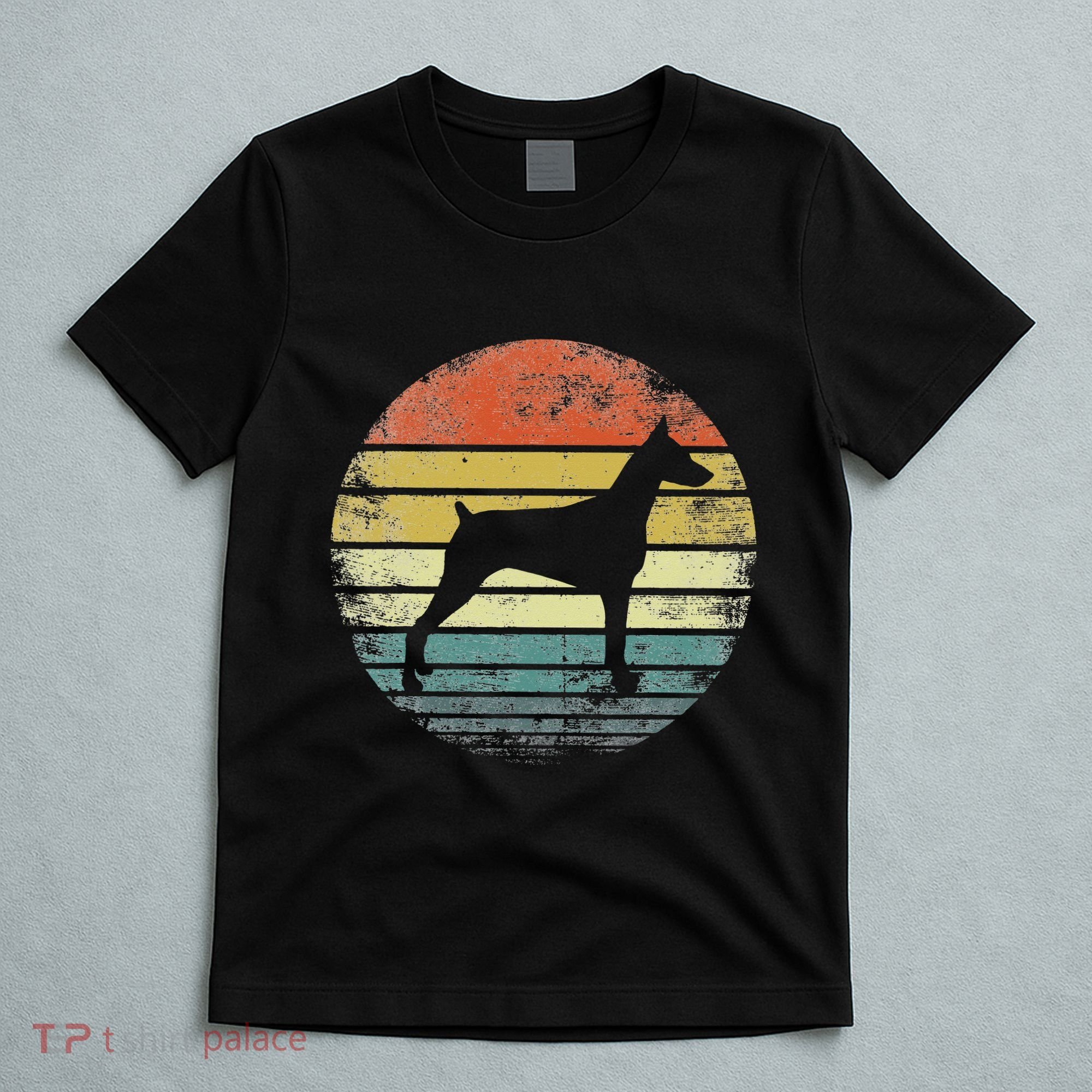 Doberman Lover Owner Gifts Retro Sunset Dog Silhouette Dad T-Shirt