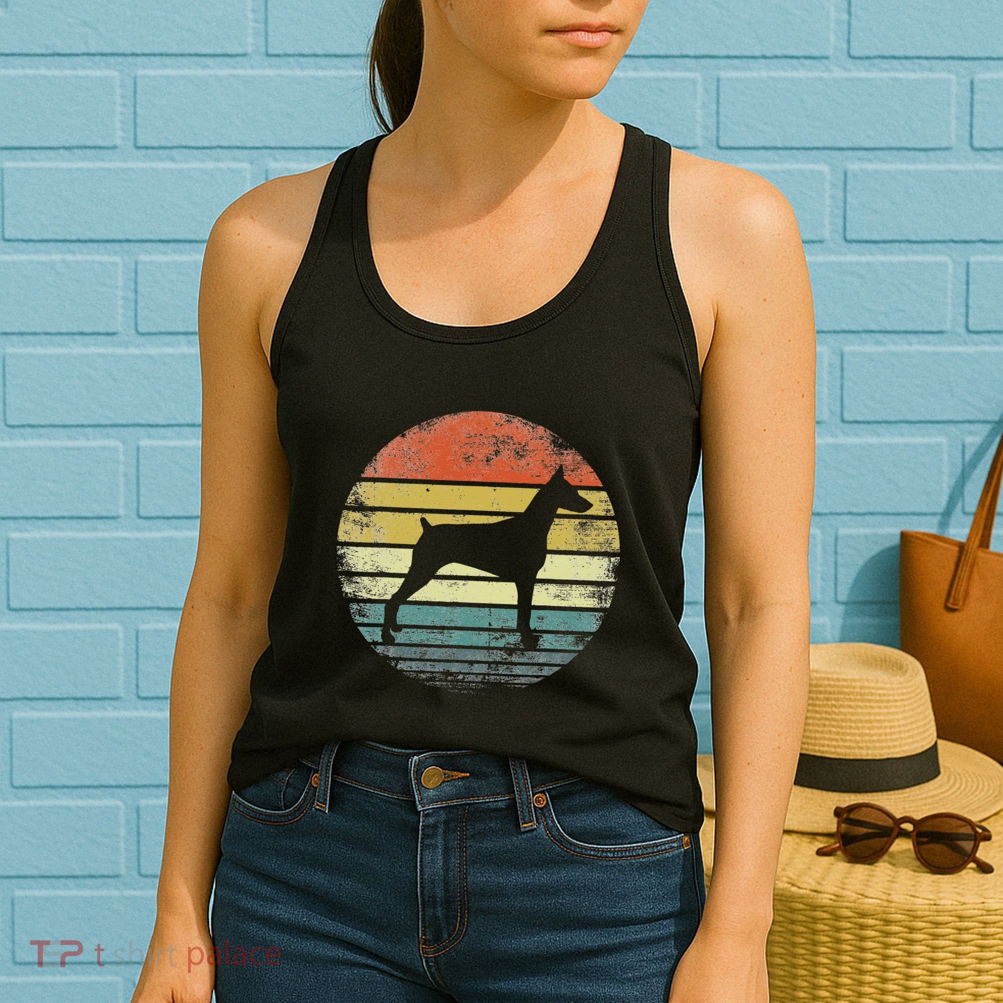 Doberman Lover Owner Gifts Retro Sunset Dog Silhouette Dad Women's Tank Top