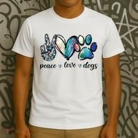 Dog Lover Peace Love Dogs Puppy Paw T-Shirt thumb 3