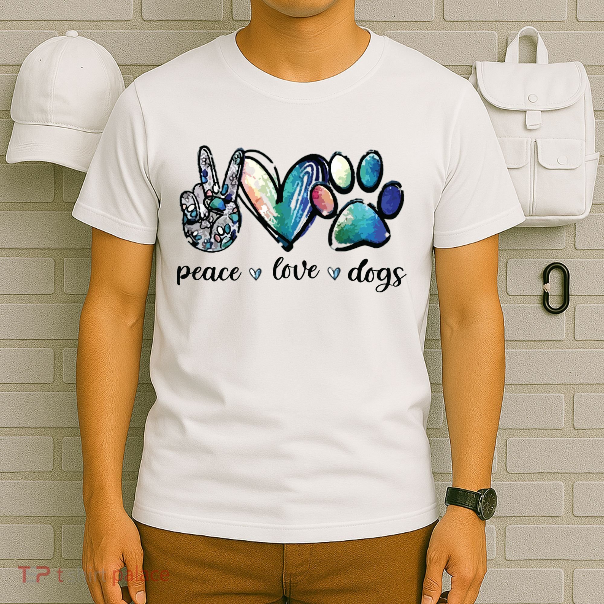 Dog Lover Peace Love Dogs Puppy Paw T-Shirt