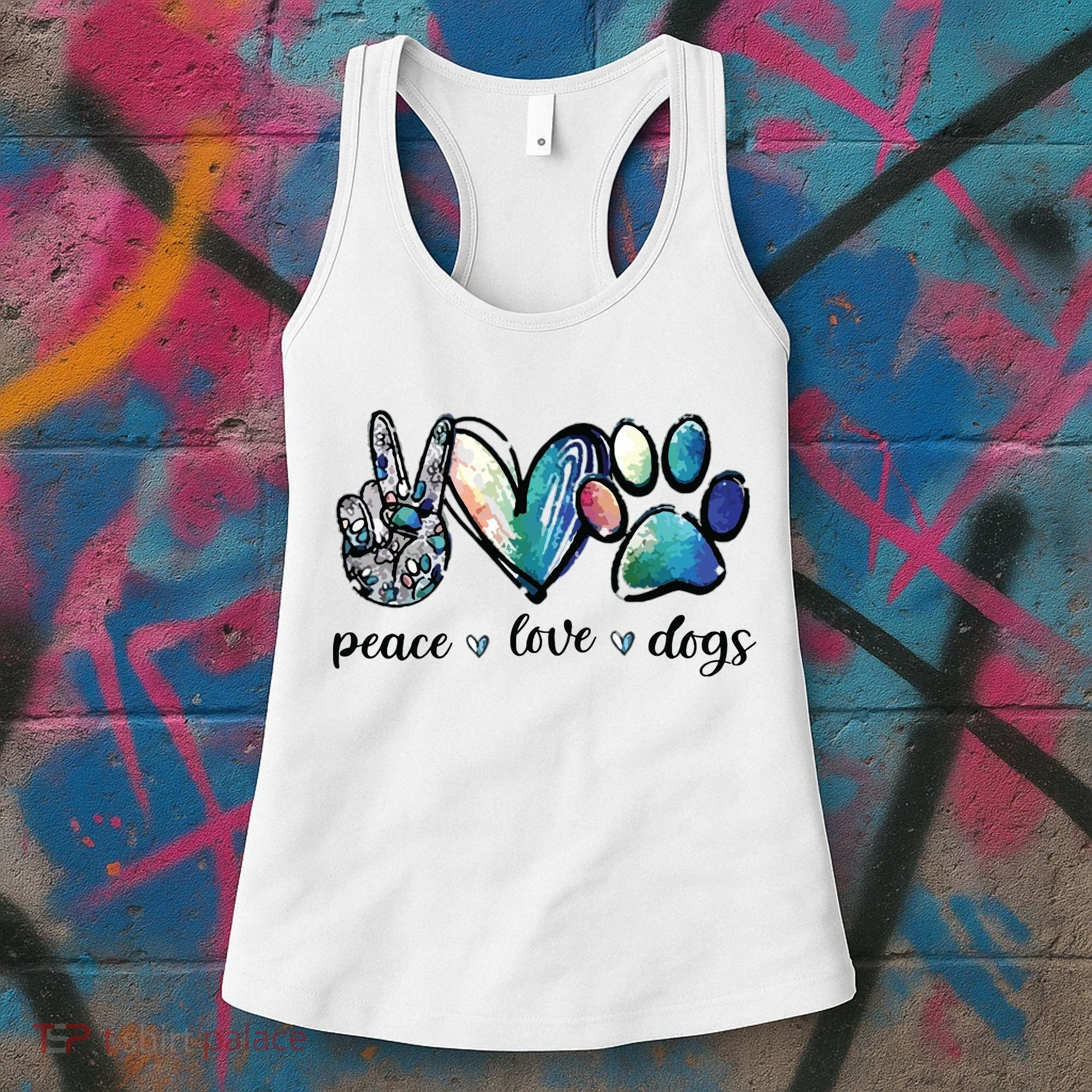 Dog Lover Peace Love Dogs Puppy Paw Women's Tank Top