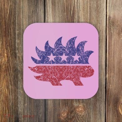 Distressed Libertarian Porcupine Cool Stylized Freedom Coaster