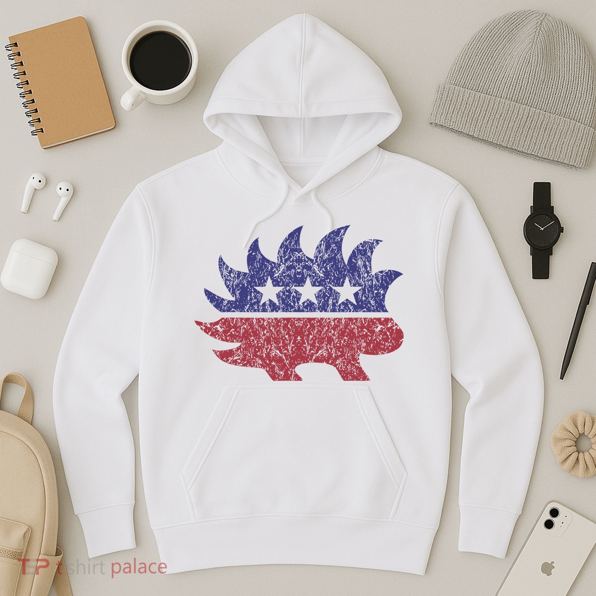 Distressed Libertarian Porcupine Cool Stylized Freedom Hoodie