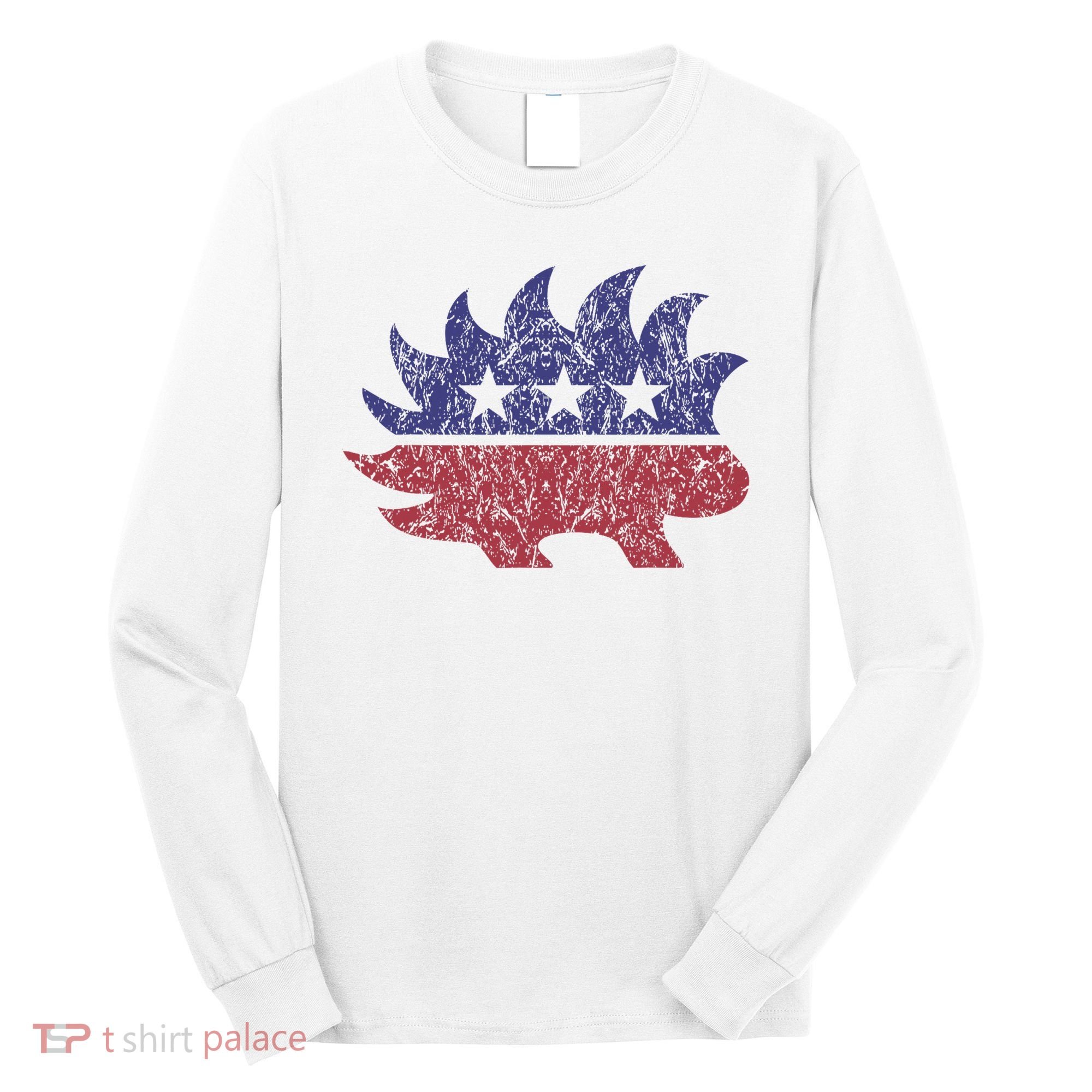 Distressed Libertarian Porcupine Cool Stylized Freedom Long Sleeve Shirt